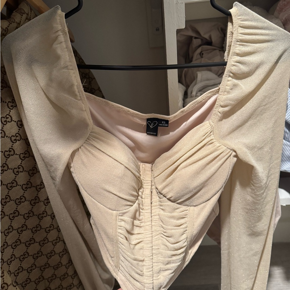 Windsor Cream Ruched Long Sleeve Bodysuit